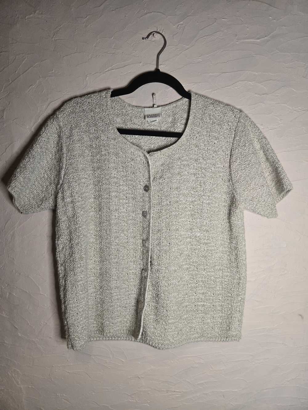 Classic Elements Short Sleeve Button Front Cardigan in Light Gray